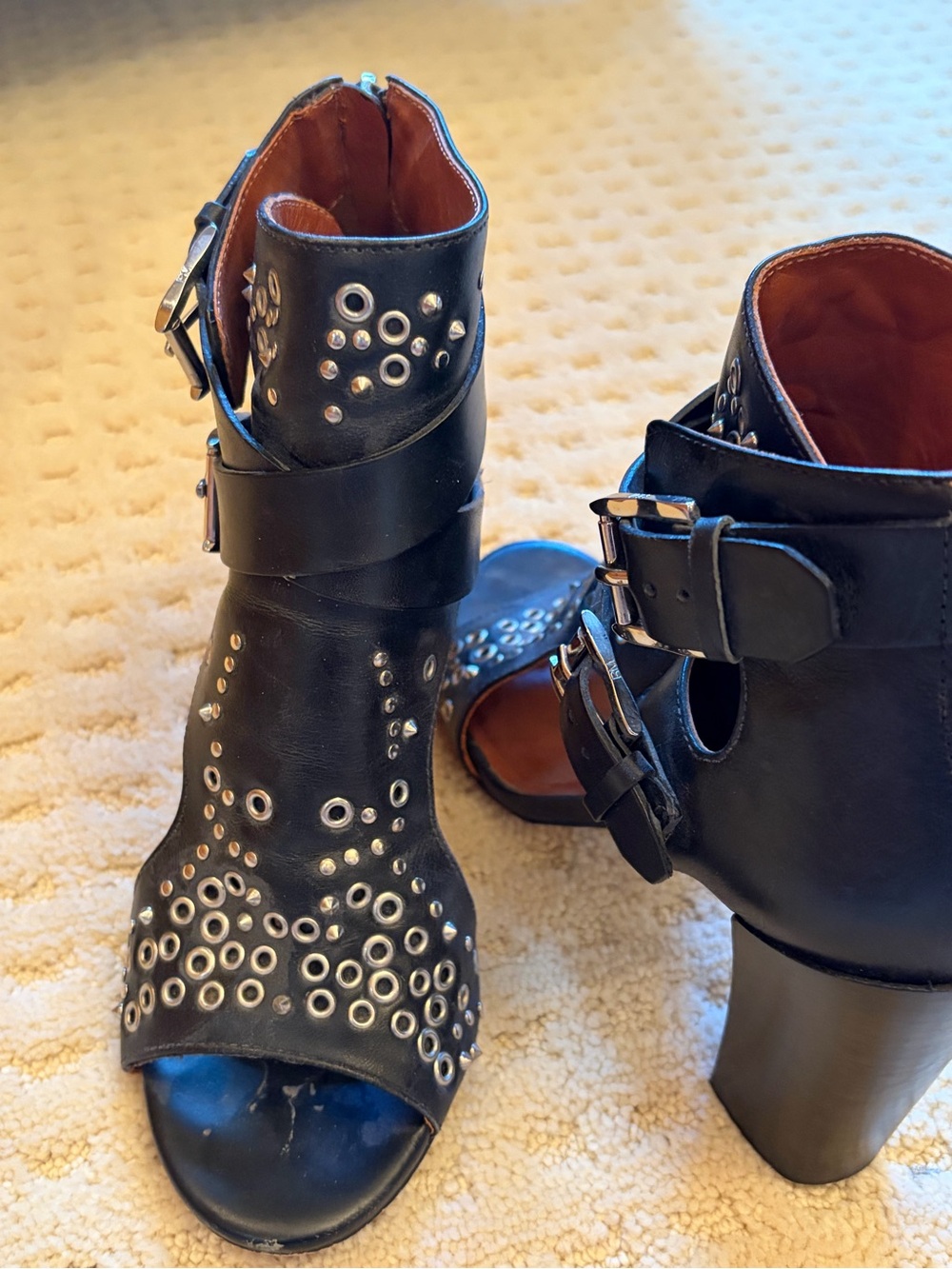 Rebecca Minkoff Black Studded Open-Toe Ankle Booties